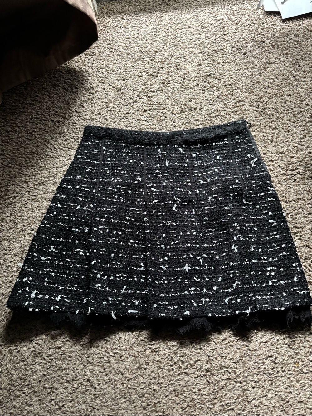 Black Tweed A-Line Mini Skirt with White Fleck Detail